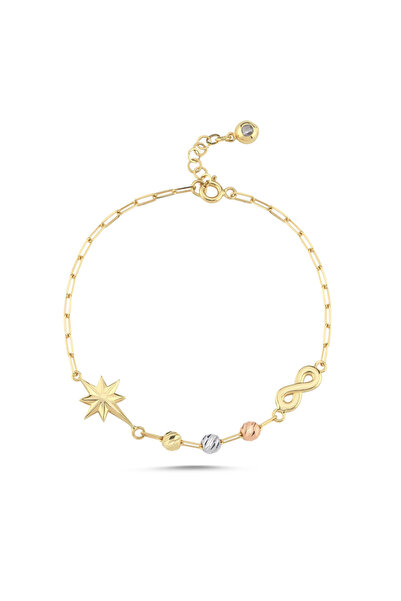 Sembol Gold Kuzey Yıldızı Figürlü İnce Altın Bileklik 17-20 cm