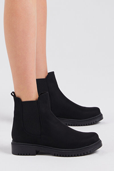 Tonny Black Kadın Siyah Süet Rahat Kalıp Lastikli Bot
