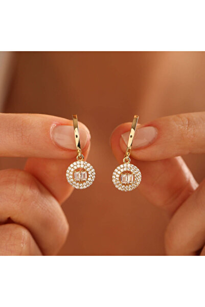 Sembol Gold Altın Sallantılı Baget Küpe Parçalı