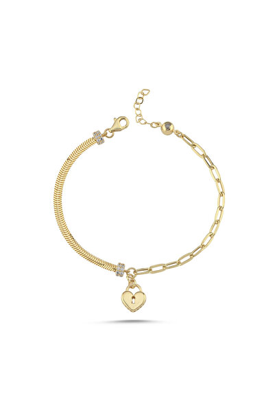Sembol Gold Kalp Figürlü Altın Bileklik 17-20 cm