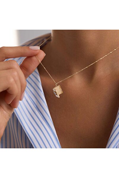 Sembol Gold Sevimli Kapaklı Kalp Kolye Taşlı 10.1 mm 45 cm