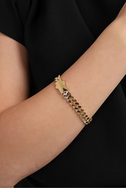 Sembol Gold Gurmet Bileklik İtaly Kilit Taşsız 19 cm En 8 mm