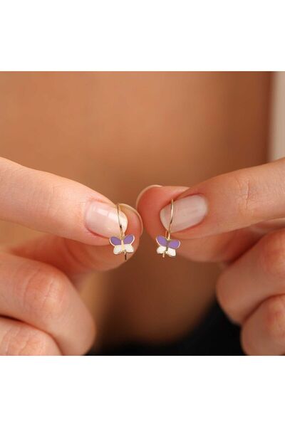 Sembol Gold Sallantılı Altın Çocuk Küpe Kelebek Form