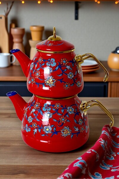 İnci Emaye إبريق شاي بنمط البنفسج