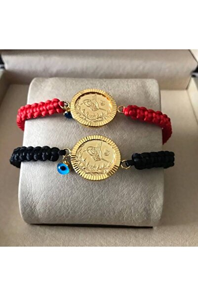 Sembol Gold Çeyrek Reşat Altın Bileklik 14K Nazarboncuk (KIRMIZI İP)