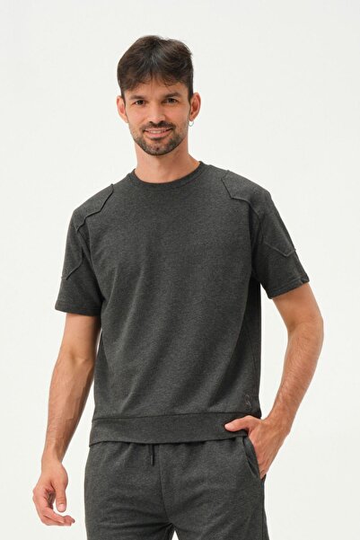 QUHOX Erkek Kol Detaylı T-shirt Antrasit