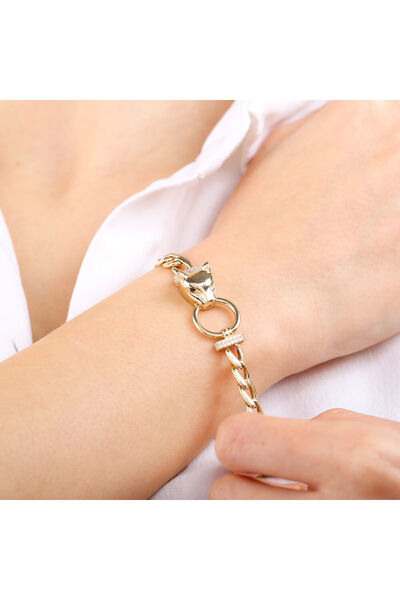 Sembol Gold Kaplan Altın Bileklik 14 Ayar Gurmet Zincir 6mm