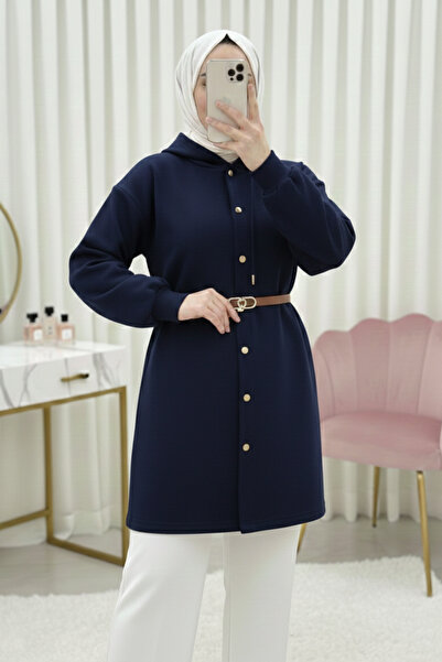 Modamorfo قبعة رياضية بقلنسوة وأزرار أمامية وحزام خصر من ثلاث خيوط - لون كحلي