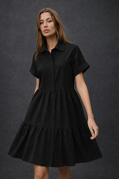 HAKKE Kısa Kollu Oversize Düğmeli ELBİSE