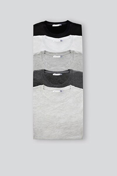 QUHOX Ανδρικό πακέτο με 5 μπλουζάκια - Μαύρο, Ανθρακί, Λευκό, Γκρι Μελανζ, Sn...