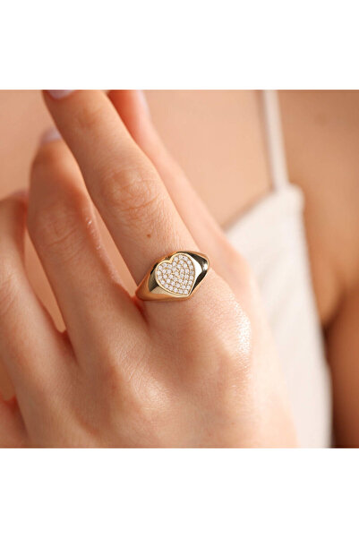 Sembol Gold 14 Ayar Kalp Şövalye Yüzük Taşlı