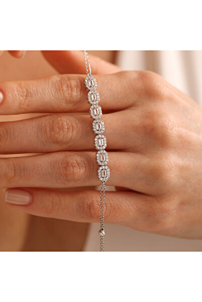 Sembol Gold Beyaz Altın Baget Bileklik Özel Tasarım