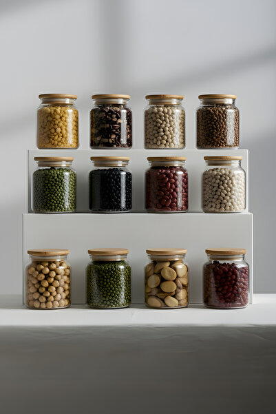 Rakle Pure Bambu Kapaklı 12'li Cam Kavanoz Seti 290 cc