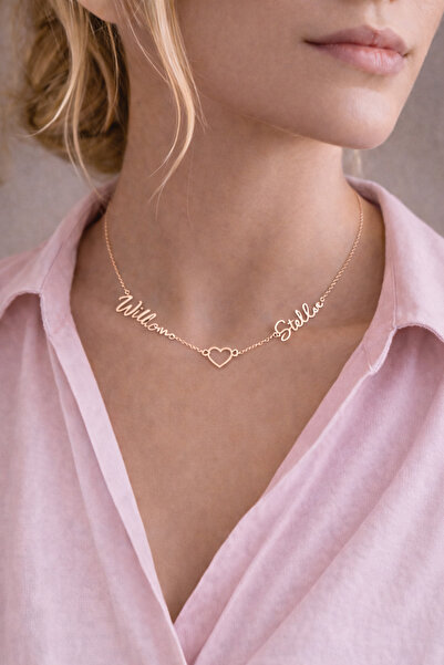 Soleildor 925 ayar Orijinal Gümüş Kişiye Özel 2 İsimli Kalp Gümüş Kolye