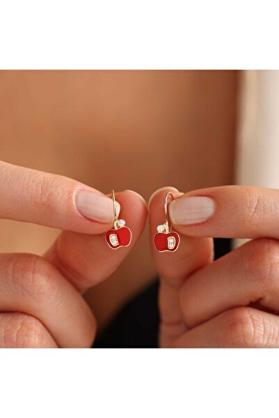 Sembol Gold Sallantılı Altın Çocuk Küpe Elma Form