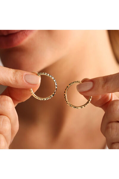 Sembol Gold Parıltılı Altın Halka Küpe 2.0 cm