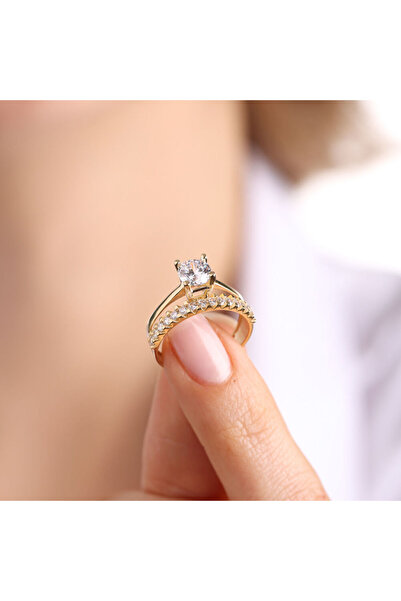 Sembol Gold Tektaş & Yarımtur Sarı Altın Yüzük