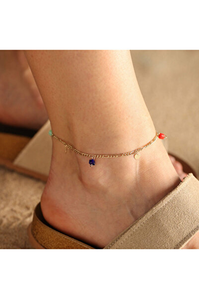 Sembol Gold Altın Halhal 14 Ayar Figaro Zincirli Küp Boncuk&Plaka