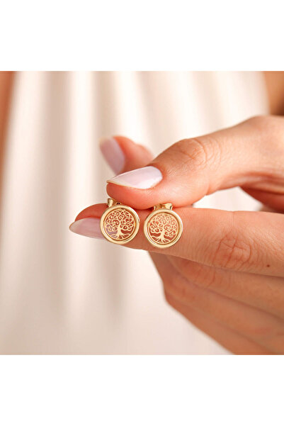 Sembol Gold Altın Hayat Ağacı Küpe Çivili İtaly