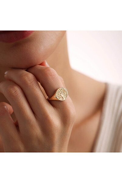 Sembol Gold Şövalye Altın Yüzük Hayat Ağacı Form