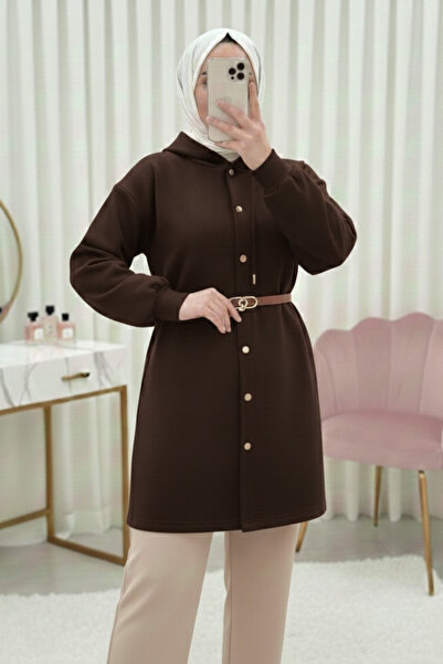 Modamorfo Hooded Sweat Cap with Snap Fasteners on the Front and Belt at the W...