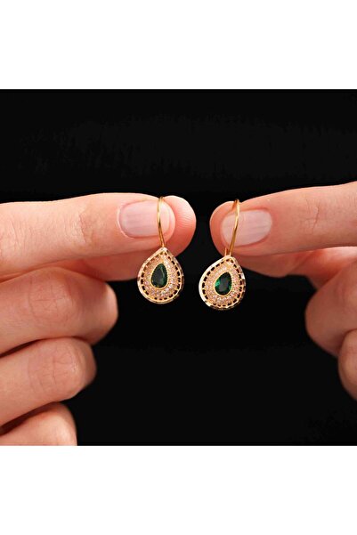 Sembol Gold Altın Zümrüt Küpe