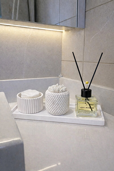 YASMELLA HOME Minimal Beyaz Banyo Seti + Pamukluk + Kulak Çubuğu Kabı + Soft ...