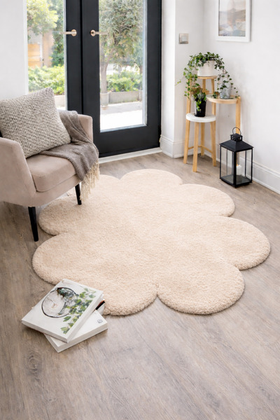Lagom Life Bej Yonca Peluş Halı Dekoratif Lazer Kesim Peluş Halı Oda Halısı