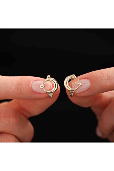 Sembol Gold Ay Yıldız Altın Küpe