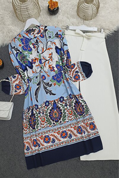 HİJABAYA Туніка з квітковим візерунком, з напівзастібкою, з бавовняної віскози