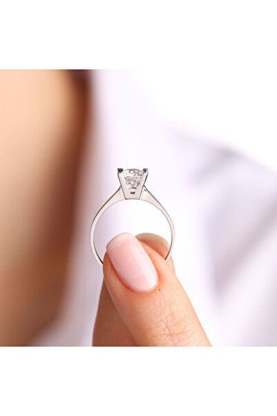 Sembol Gold Beyaz Altın Tektaş Yüzük