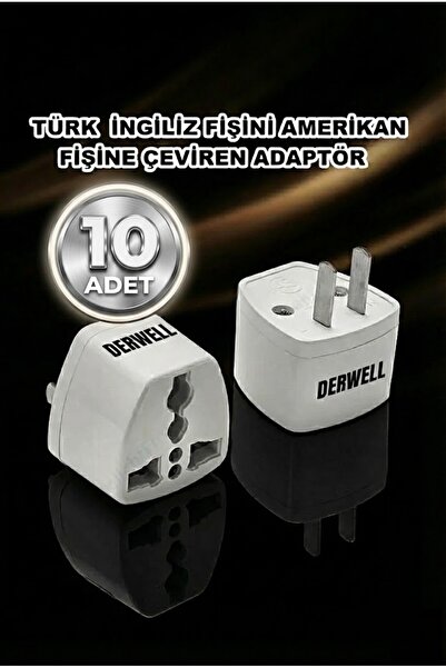 Derwell 10 Adet Türk İngiliz Fişini Amerikan Fişine Çeviren Adaptör Piriz Abd...