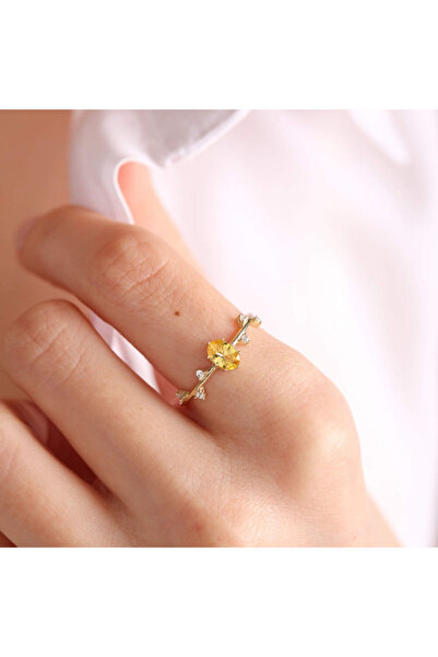 Sembol Gold Altın Vintage Yüzük 14 Ayar Citrin