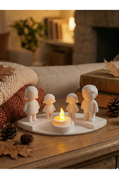 HatFam Kişiye Özel Aile Biblo Seti Tealight Mumluk Anne Baba Çocuk Figürlü De...