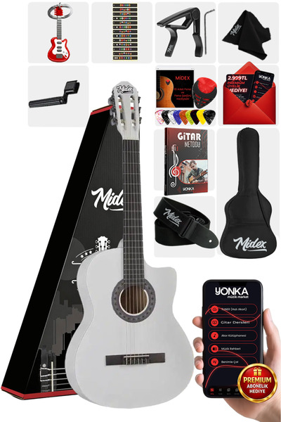 Midex CG-395WH Beyaz Renk Kesik Klasik Gitar 4/4 Yetişkin Boy Sap Ayarlı Full...