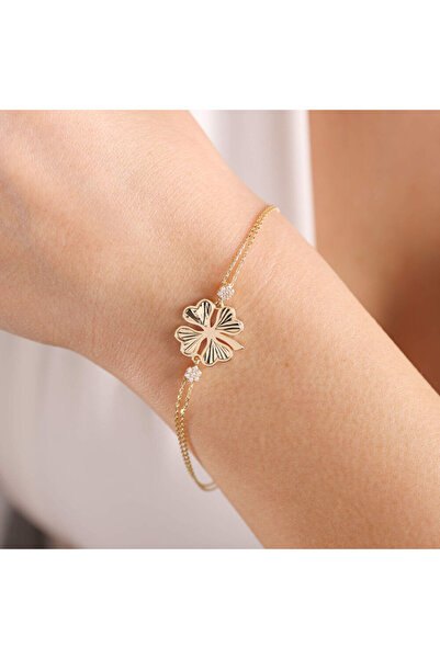 Sembol Gold Altın Yonca Bileklik Kalp Form