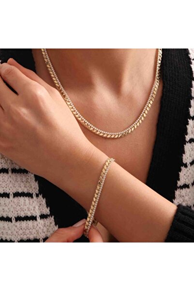 Sembol Gold Su Yolu Pullu Altın Zincir & Bileklik YENİ