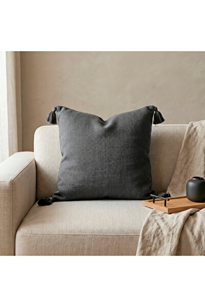 Penelope Κάλυμμα μαξιλαριού Nora με φούντες 50x50 cm Σκούρο Γκρι