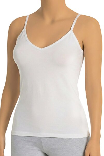 Öts Tricou alb din lycra cu decolteu în V pentru femei - pachet de 2