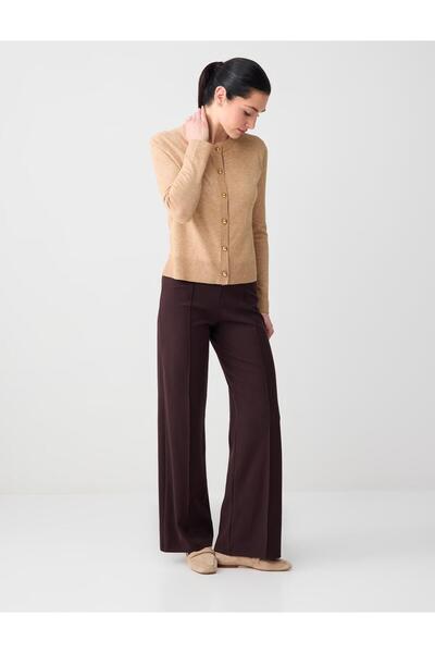 Jimmy Key Bitter Brown Relaxed Fit Wide Leg High Waist Long Knitted Trousers