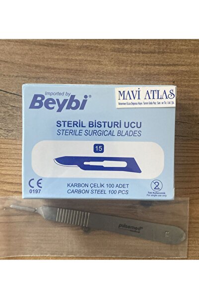 Beybi BİSTÜRİ UCU NO:15 (100 ADET)+NEŞTER SAPI NO:3(İKİLİ TAKIM)PASLANMAZ KAR...