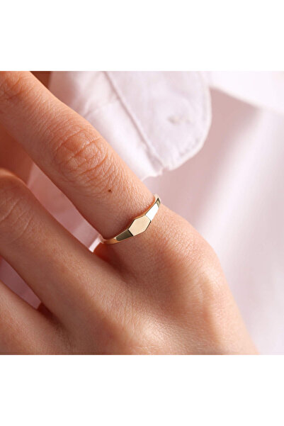 Sembol Gold 14K Altın Şövalye Yüzük (Kişiselleştir) Beşgen 0,4 cm