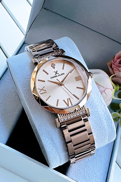 Daniel Klein ساعة يد نسائية مقاومة للماء باللون الذهبي الوردي مع سوار هدية - ...