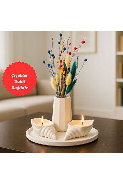 Nigistore Dekoratif 4 Parça Dekoratif Mumlu Set - Hediyelik İstiridye Mumlu, ...