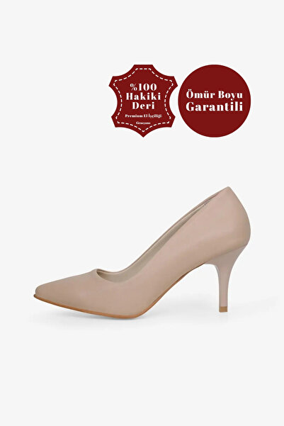 Grasyano Hakiki Deri Stiletto Nude Pudra Pembe Sivri Burun Yumuşak Deri Konfo...