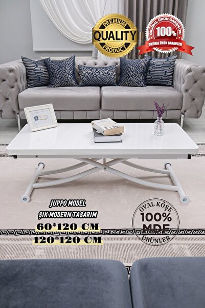 SEHPAM AKILLI Akıllı Sehpa Juppo Üst Tabla Mdf Beyaz Oval Köşe Alt Beyaz Kapl...