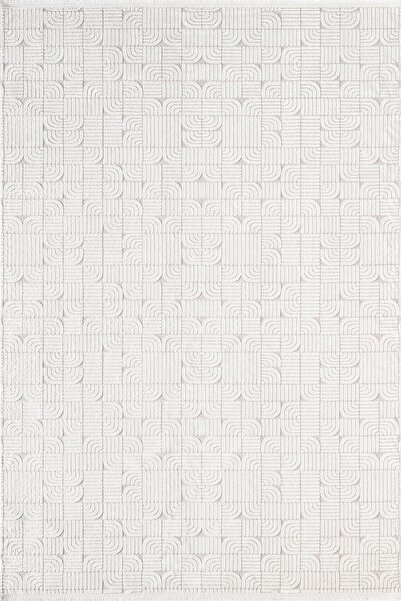 Karmen Halı Best 113A Beyaz Modern Geometrik Desen Parlak Makinada Yıkanabili...