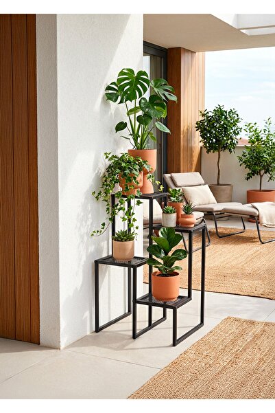 Uyan Ev Ürünleri UYAN EV ÜRÜNLERİ Garden 4 Raflı Saksılık Metal Ayaklı Ahşap ...