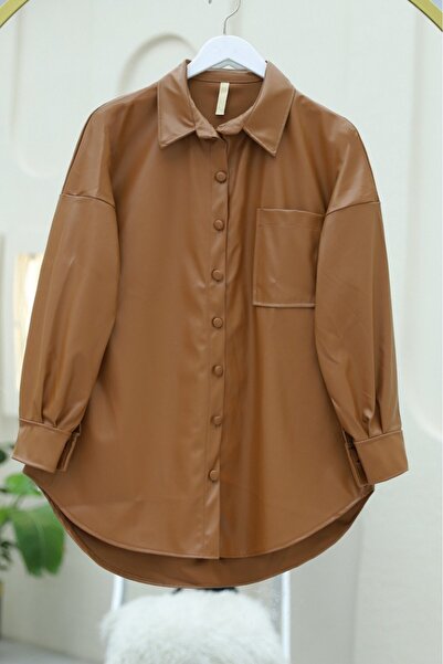 HİJABAYA Kožna košulja ovalnog kroja sa jednim džepom