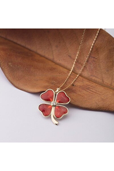 Sembol Gold Yonca Mineli Altın Kolye 14 Ayar